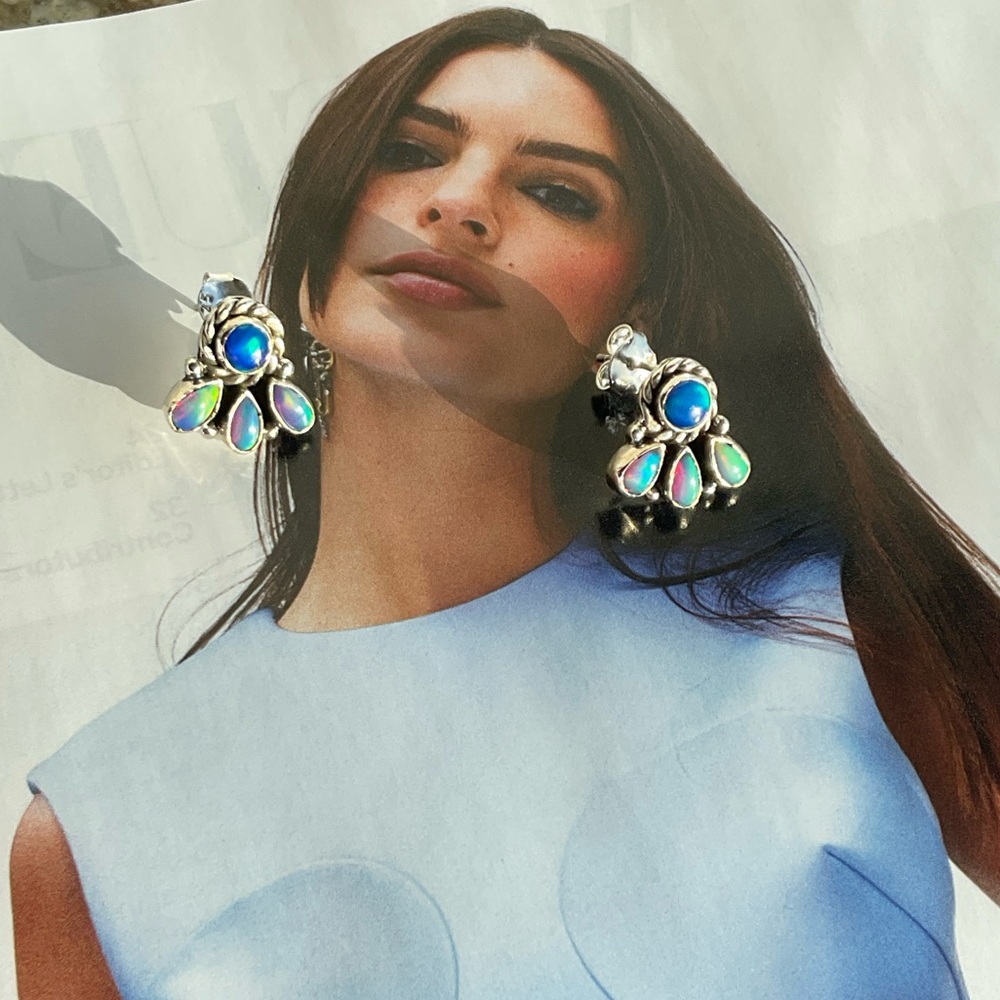 Elegant Silver and Blue Opal Earrings